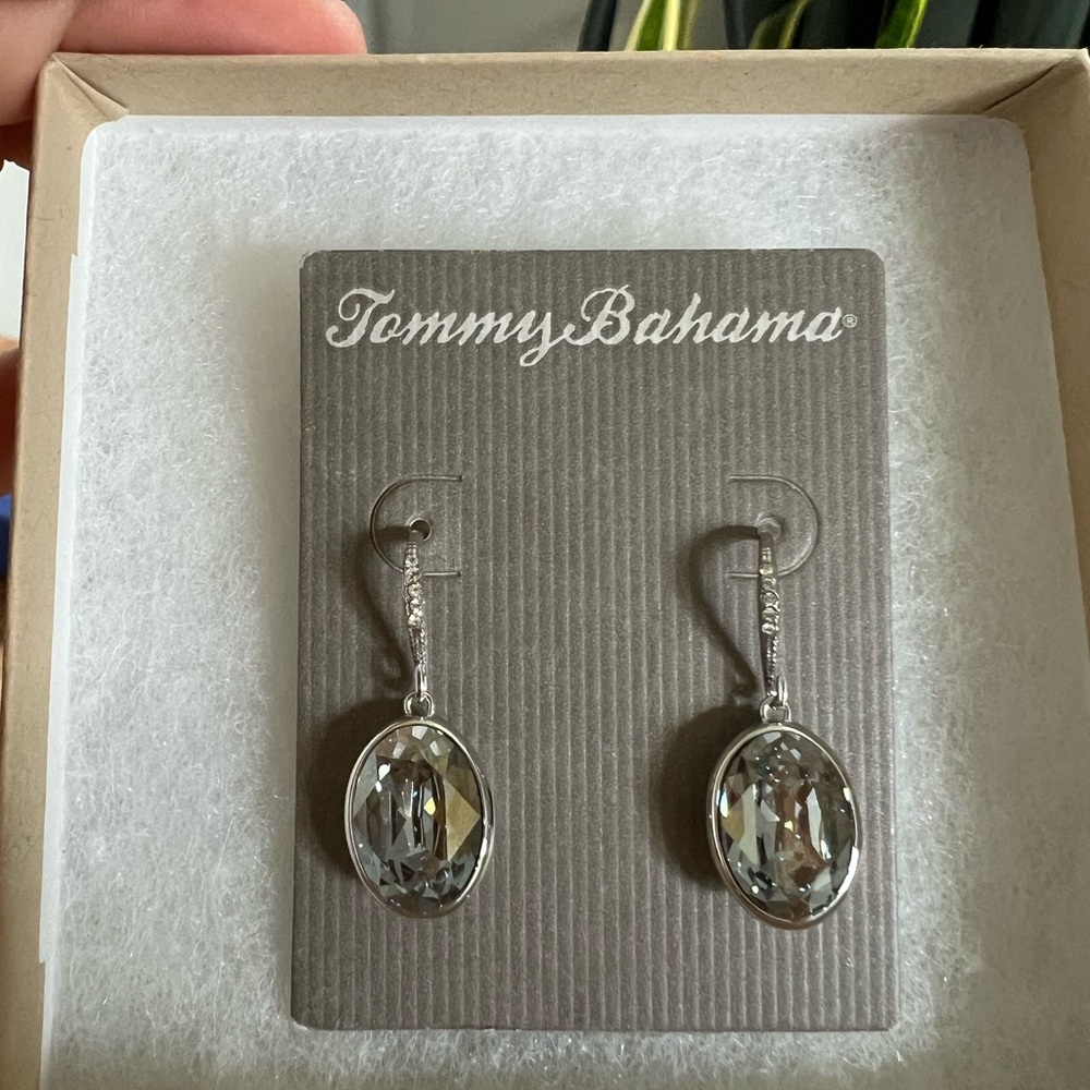 Tommy Bahama Swarovski Silver Drop Earrings with French Hooks